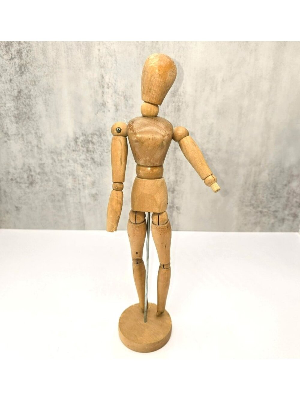 Vintage Wooden Articulated Artist Mannequin Figure On Stand 12" Tall JJ4437